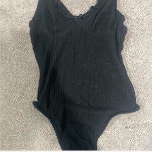 Black Ribbed Bodysuit
